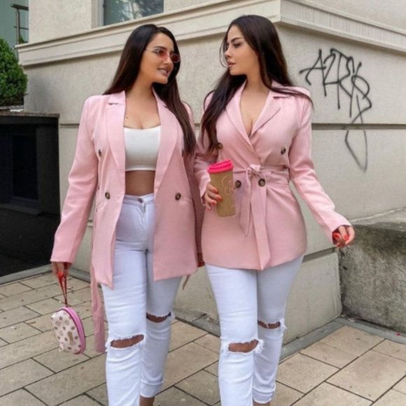 Pink Double Breasted Fitted Blazer - Picture 2 of 3